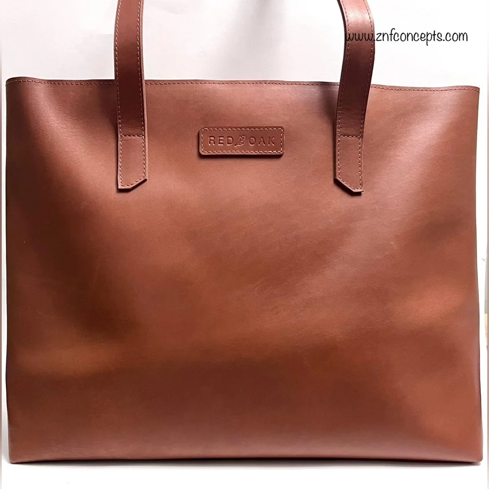Elegant Tan Leather Tote Bag - Picture 5 of 12